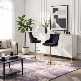 Sunvega Adjustable Swivel Bar Stool with Velvet Upholstery and Gold Base
