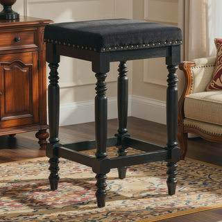 Sunvega Distressed Wooden Farmhouse Barstools with Faux Leather Seat, Counter-Height