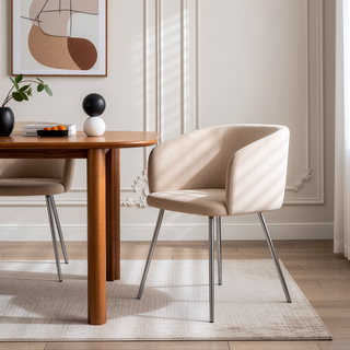 Sunvega Contemporary Cream Velvet Upholstered Dining Chairs with Metal Legs Set of 2