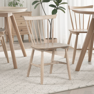 Sunvega Solid Rubberwood Mid-Century Modern Spindle Back Dining Chair Set of 2
