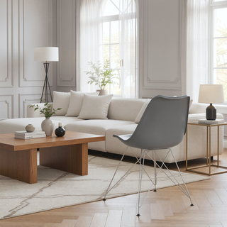 Sunvega Grey and Chrome Padded Side Chair with Sleek Metal Base for Dining Room