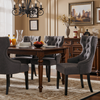 Sunvega Gillian Grey and Black Upholstered Dining Side Chair with Wingback Design