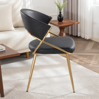 Sunvega Glam Dining Chairs with Gold Metal Frame and Black Faux Leather Upholstery