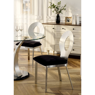 Sunvega Contemporary Silver Metal Frame Oval Back Dining Chairs with Black Microfiber Seat