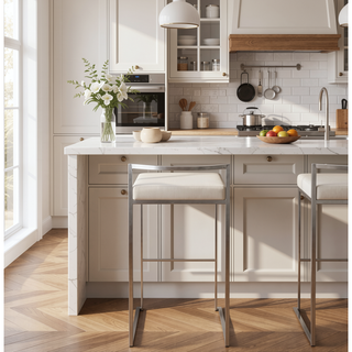 Sunvega Contemporary Stackable Barstool with White Faux Leather and Stainless Steel Frame