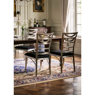 Sunvega Contemporary Silver Metal Frame Oval Back Dining Chairs with Black Microfiber Seat