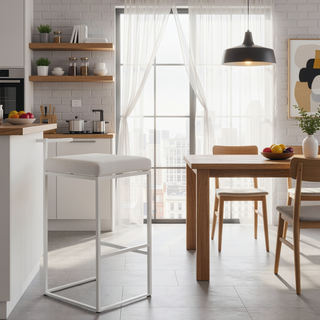 Sunvega White Metal and Faux Leather Stackable Counter Stool Set of Three