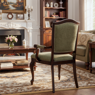Sunvega Dark Cherry Finish Wooden Armchairs with Nailhead Trim and Upholstered Seat