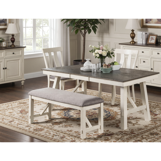 Sunvega Modern Farmhouse Style White Finish Upholstered Cushion Seat Bench