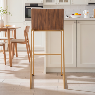 Sunvega Mason Mara Contemporary Fixed-Height Barstool in Gold Metal and White Faux Leather