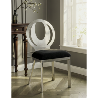 Sunvega Contemporary Silver Metal Frame Oval Back Dining Chairs with Black Microfiber Seat
