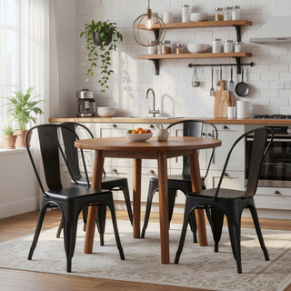 Sunvega Set of 2 Modern Matte Black Metal Dining Chairs with 18 Inch Seat Height