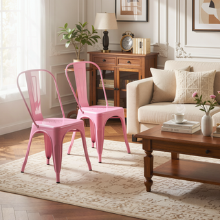 Sunvega Set of 2 High Gloss Pink Industrial Metal Dining Chairs with 18 Inch Seat Height