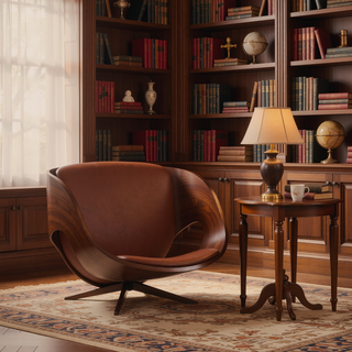 Sunvega Mid-Century Modern Swivel Barstool with Faux Leather Upholstery and Walnut Frame