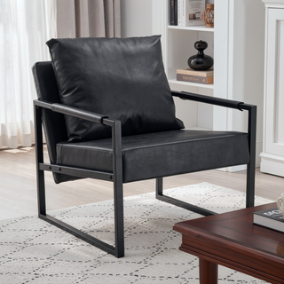 Sunvega Modern Minimalist PU Leather and Metal Frame Sofa Chair for Living Room