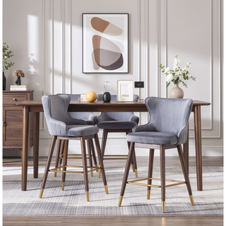 Sunvega Mid-Century Inspired Blue Velvet Upholstered Counter Height Wingback Stools
