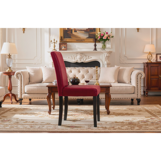Sunvega Urban Style Leatherette Padded Parson Chair with Solid Wood Legs, Set of 2