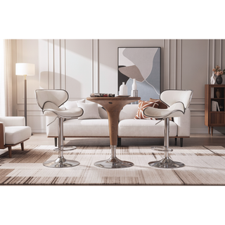 Sunvega Adjustable Swivel Barstool Set with Chrome Base and Faux Leather Seat