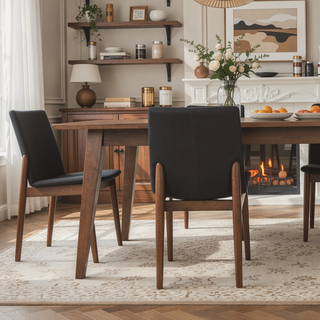 Sunvega Mid-Century Modern Vegan Leather Dining Chairs with Walnut Finish Set of 2