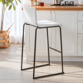 Sunvega Contemporary Black Steel and White Faux Leather Barstools with Footrest Set of 2