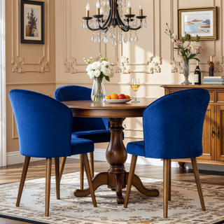 Sunvega Navy Blue Velvet Parsons Dining Chair Set with Solid Wood Structure