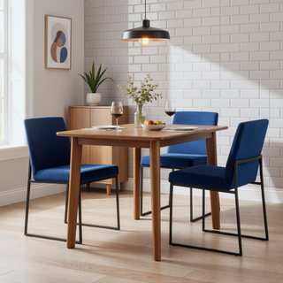 Sunvega Fuji Contemporary High Back Dining Chair with Upholstered Seat in Blue Velvet
