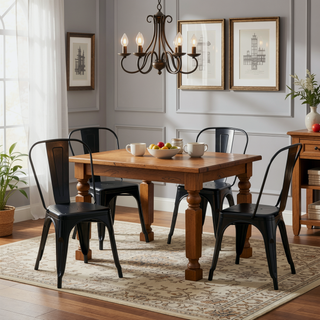 Sunvega Set of 4 Modern Matte Black Metal Dining Chairs with 18 Inch Seat Height
