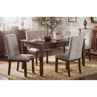 Sunvega Dark Cherry Finish Wood Frame Chenille Upholstered Dining Chairs Set of 2