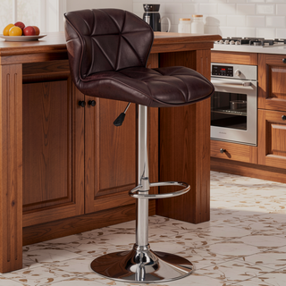 Sunvega Adjustable Height Swivel Barstool with Faux Leather Tufted Seat