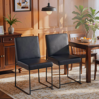 Sunvega Modern High Back Dining Chair with Upholstered Seat and Black Steel Frame