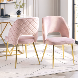 Sunvega Modern Gray Velvet Dining Chairs with Hollow Back and Gold Metal Legs Set of 4