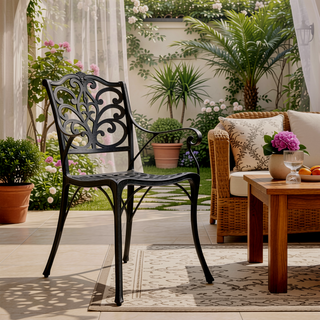 Sunvega Cast Aluminum Outdoor Dining Chairs Set of 2 with Wavy Floral Backs