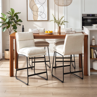 Sunvega Upholstered Counter Height Stools with Sled Base and Footrest, Set of 2