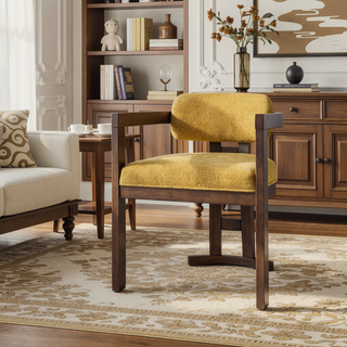 Sunvega Upholstered Rubberwood Dining Chairs with Natural-Grain Look in Yellow