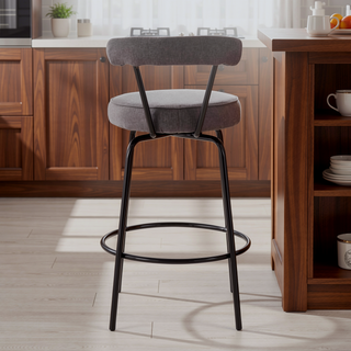 Sunvega Black Metal Frame Fabric Upholstery Counter Stool with Swivel Seat