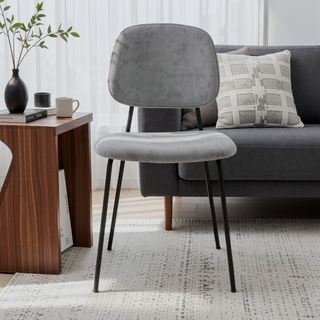 Sunvega Gray Velvet and Metal Dining Chairs Set of 2 with Soft Upholstery