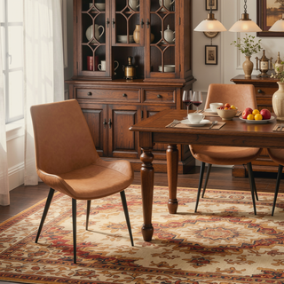 Sunvega Modern Brown Faux Leather Dining Chairs with Scoop Seat and Steel Legs