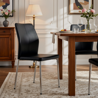 Sunvega High Resilience PU Dining Chair Set of 4 with Silver Metal Legs and Vertical Stripe Back