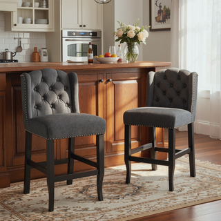 Sunvega Vienna Contemporary Tufted Wingback 31 Inch Counter Stools Set of 2