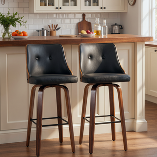 Sunvega PU Leather Swivel Barstools with Tufted Back and Footrest Set of 2 Black