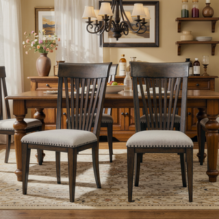 Sunvega Nailhead Trim Upholstered Dining Chairs with Slat-Back Design and Tapered Legs, Set of 2