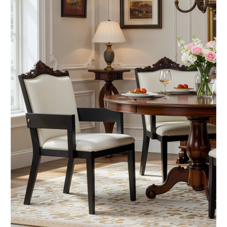 Sunvega Modern Walnut Finish Wood and White Glossy PU Leather Dining Chairs Set of 2