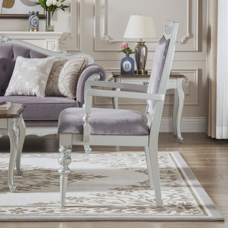 Sunvega Plush Grey Upholstered Arm Chairs with Sparkling Rhinestones and Platinum Finish