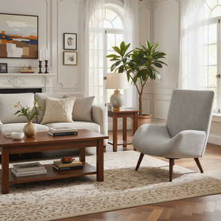 Sunvega Two Piece Solid Wood Dining Chair Set with Textured Fabric Seating