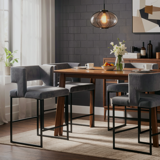 Sunvega Modern Velvet Upholstered Counter Stool Set of 2 with Gold Metal Legs