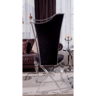Sunvega Black Synthetic Leather & Chrome Metal High Back Armless Side Chair Set of 2