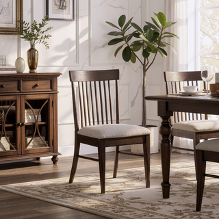 Sunvega Dark Walnut Wood Dining Side Chairs with Wheat Upholstery Set of 2
