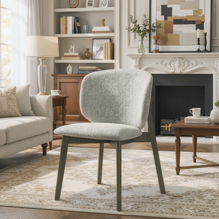 Sunvega Casual Style Dining Chairs with Gray Chenille Upholstery and Curved Backrest