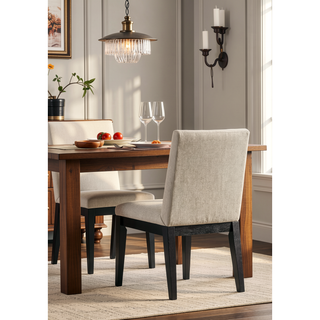Sunvega Set of 2 Beige Contemporary Fabric Dining Chairs with Cushioned Seat