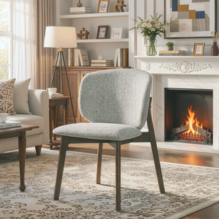 Sunvega Casual Style Dining Chairs with Gray Chenille Upholstery and Curved Backrest